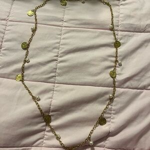 Gold Coin and Pearl Necklace